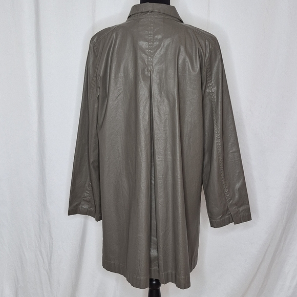 Eileen Fisher Olive Green Waxed Cotton Twill A-Line Jacket Hoodless - Size M - Picture 6 of 16